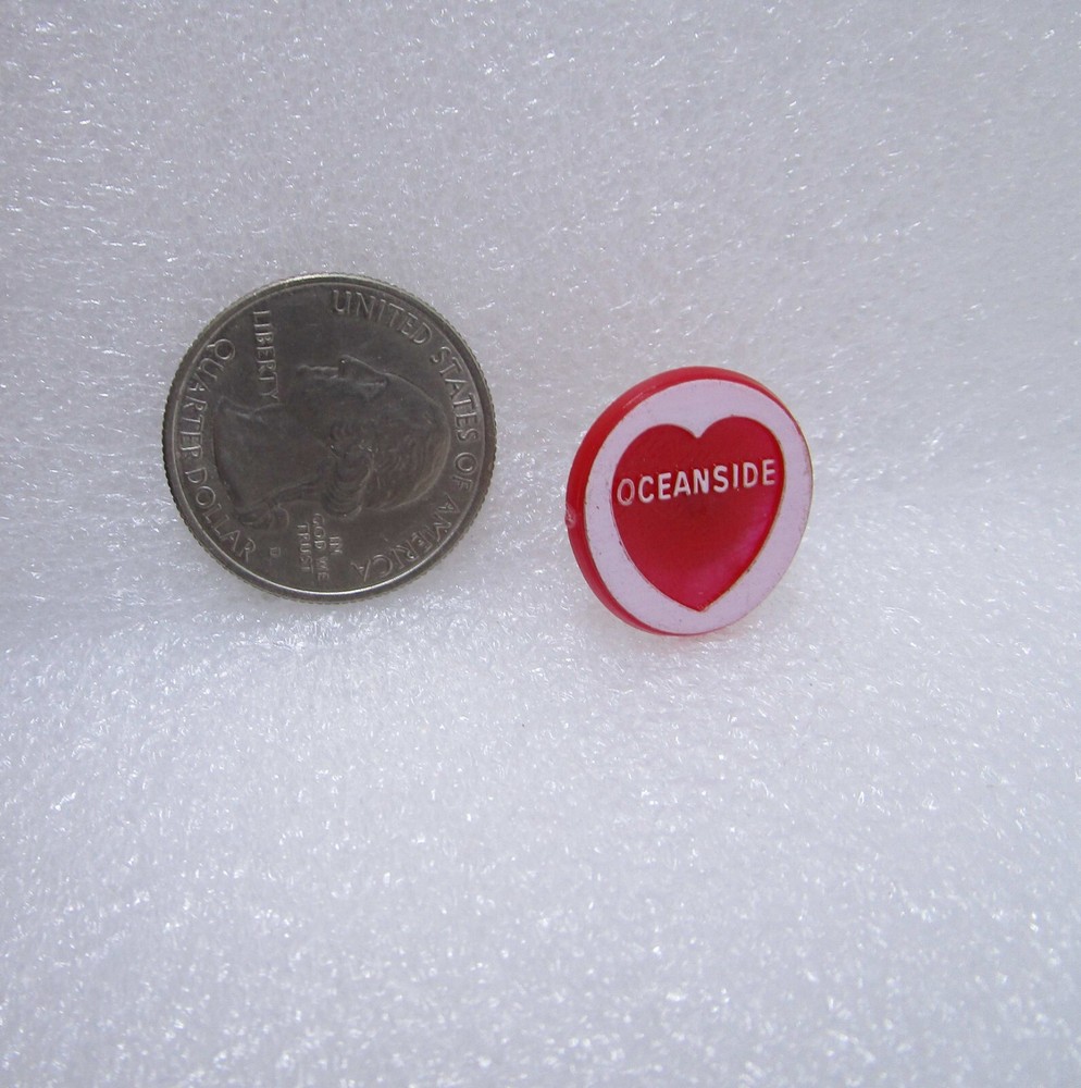 Oceanside Red Heart Plastic Pin
