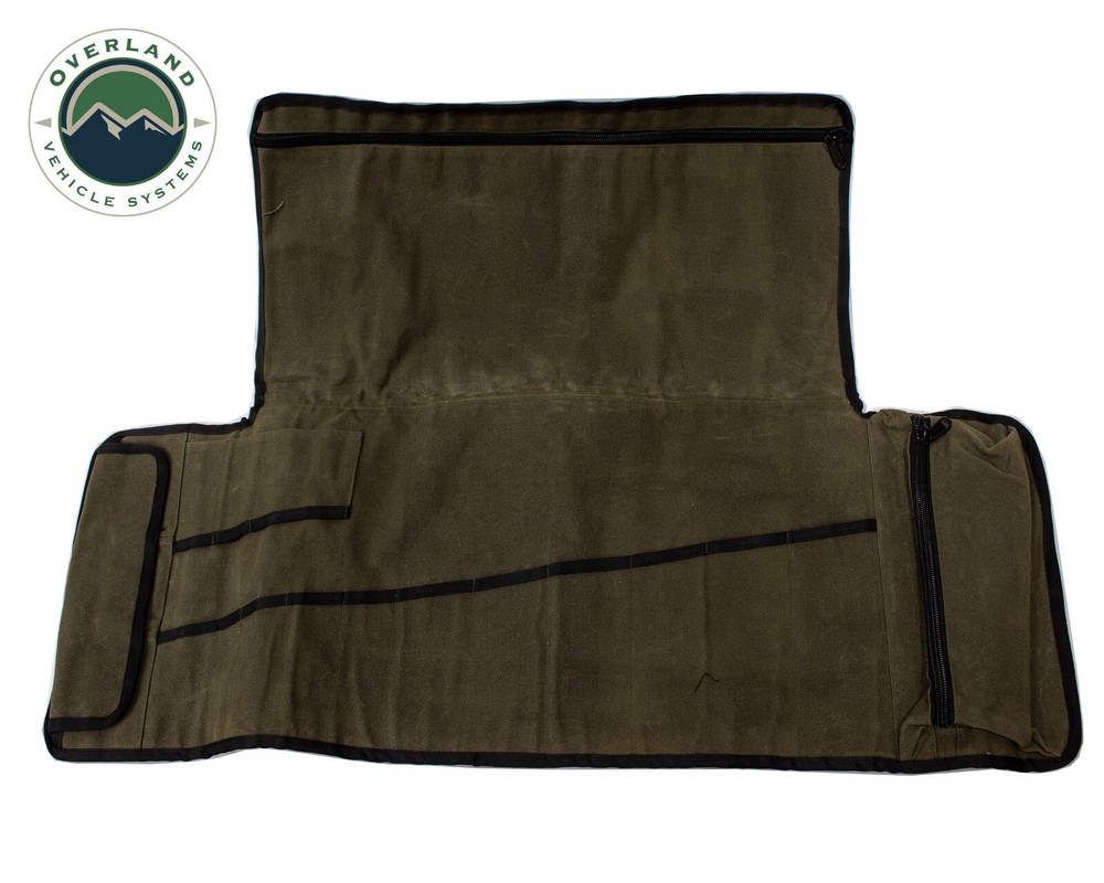 Overland Vehicle Systems Rolled Bag General Tools w Handle & Straps Waxed Canvas