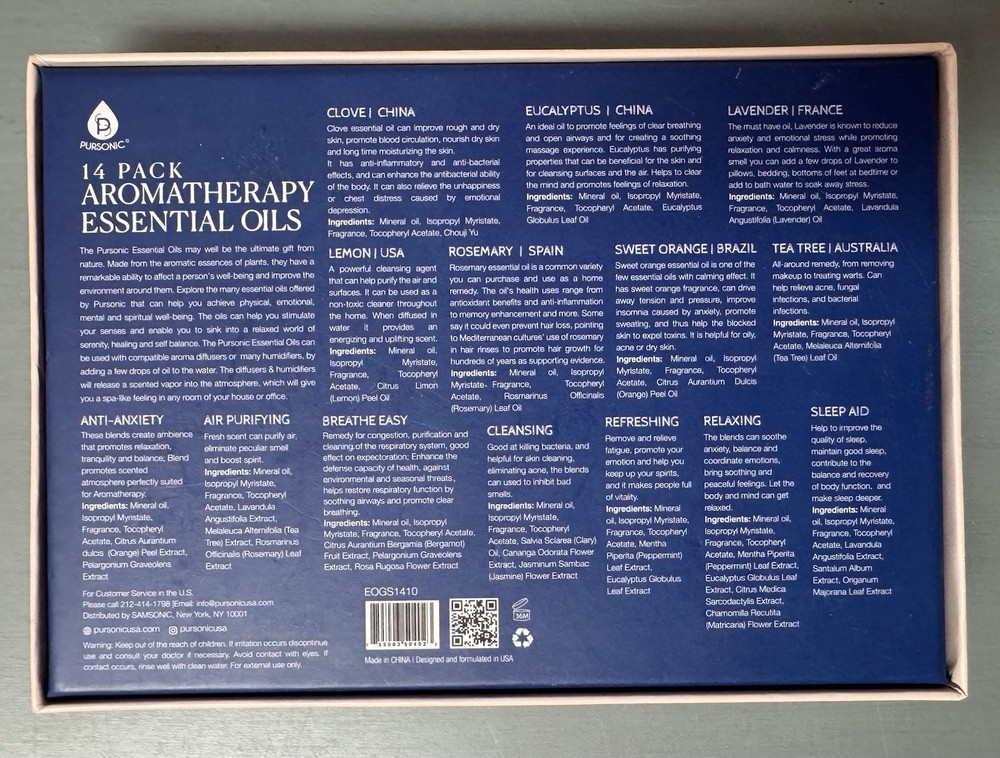 NEW Pursonic Aromatherapy Essential Oils 14 Pack Gift Set
