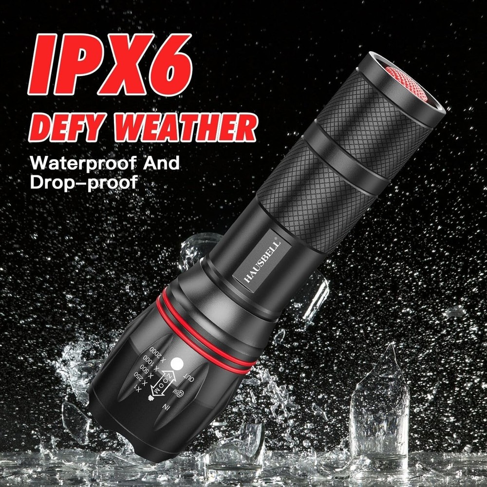2 LED Flashlights Tactical Super Bright Zoomable Waterproof 5 Modes Torch Work