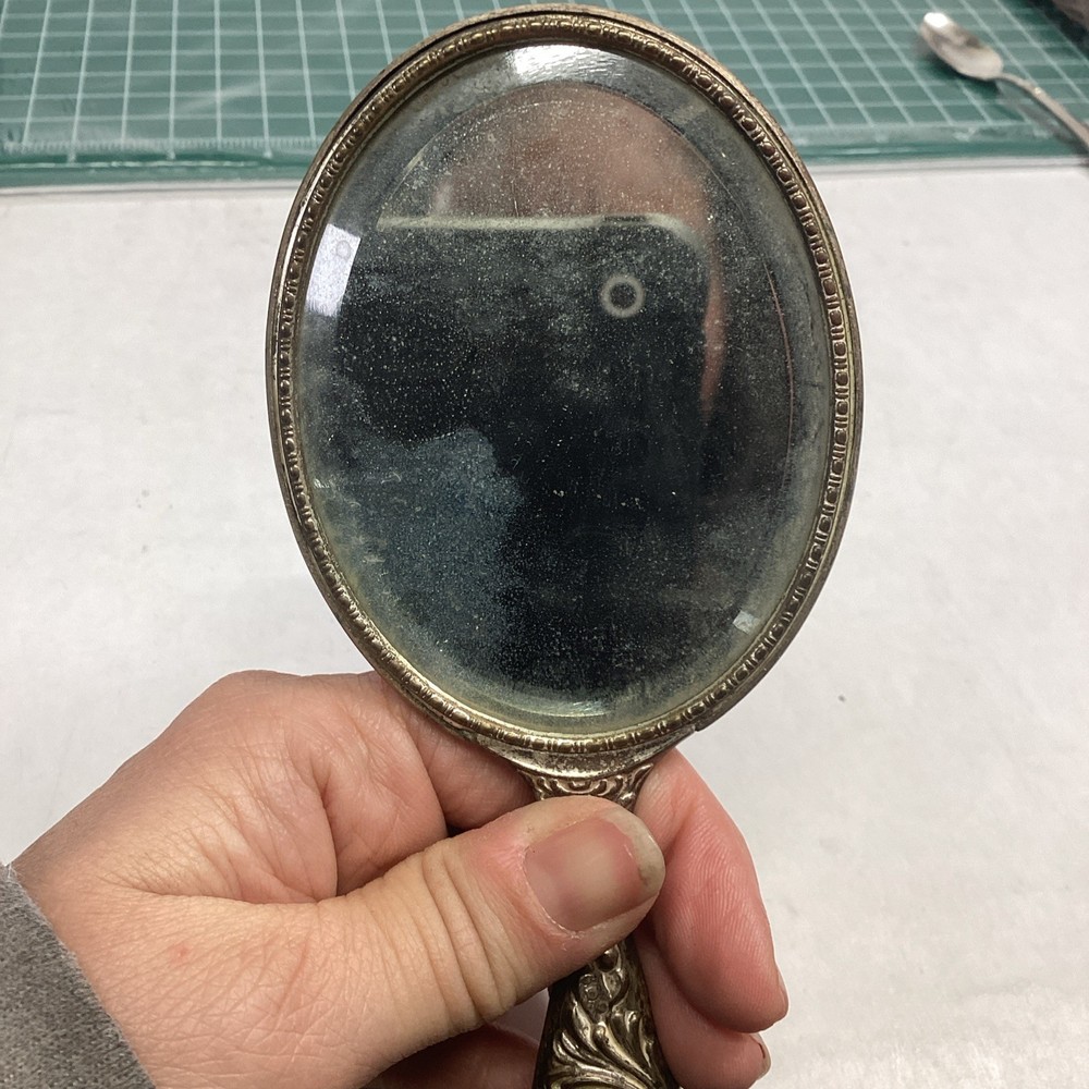 Antique Silver Plated Ornate Mirror - 6.5”L