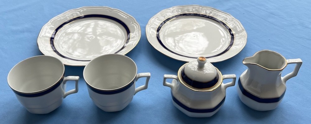 6 Pc Bareuther Dessert Set for 2, Bareuther Bavaria Echt Cobalt Unused