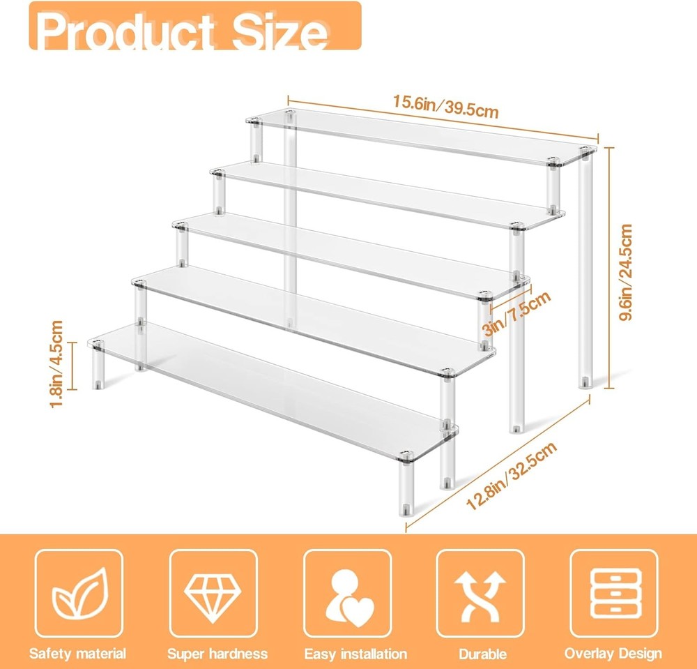 2Pcs Acrylic Risers Display Stand for Action Figures, 5 Tier Clear clear
