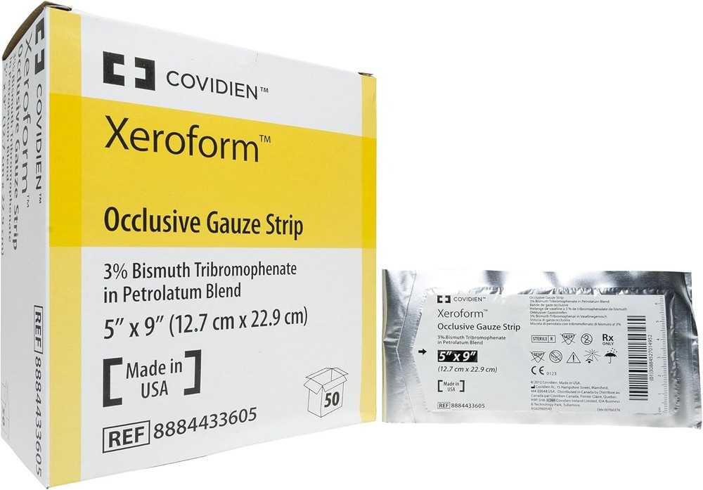 Xeroform Dressing 5x9 Sterile - Bismuth Impregnated Wound Care Solution 50 Count