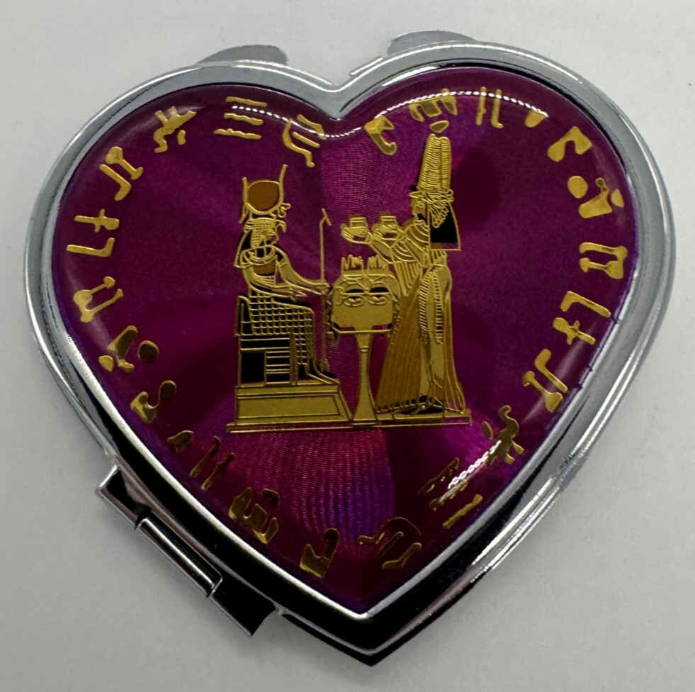 Heart Shaped Pocket Sized  Folding Mirror with Egypt Design Mini Mirror