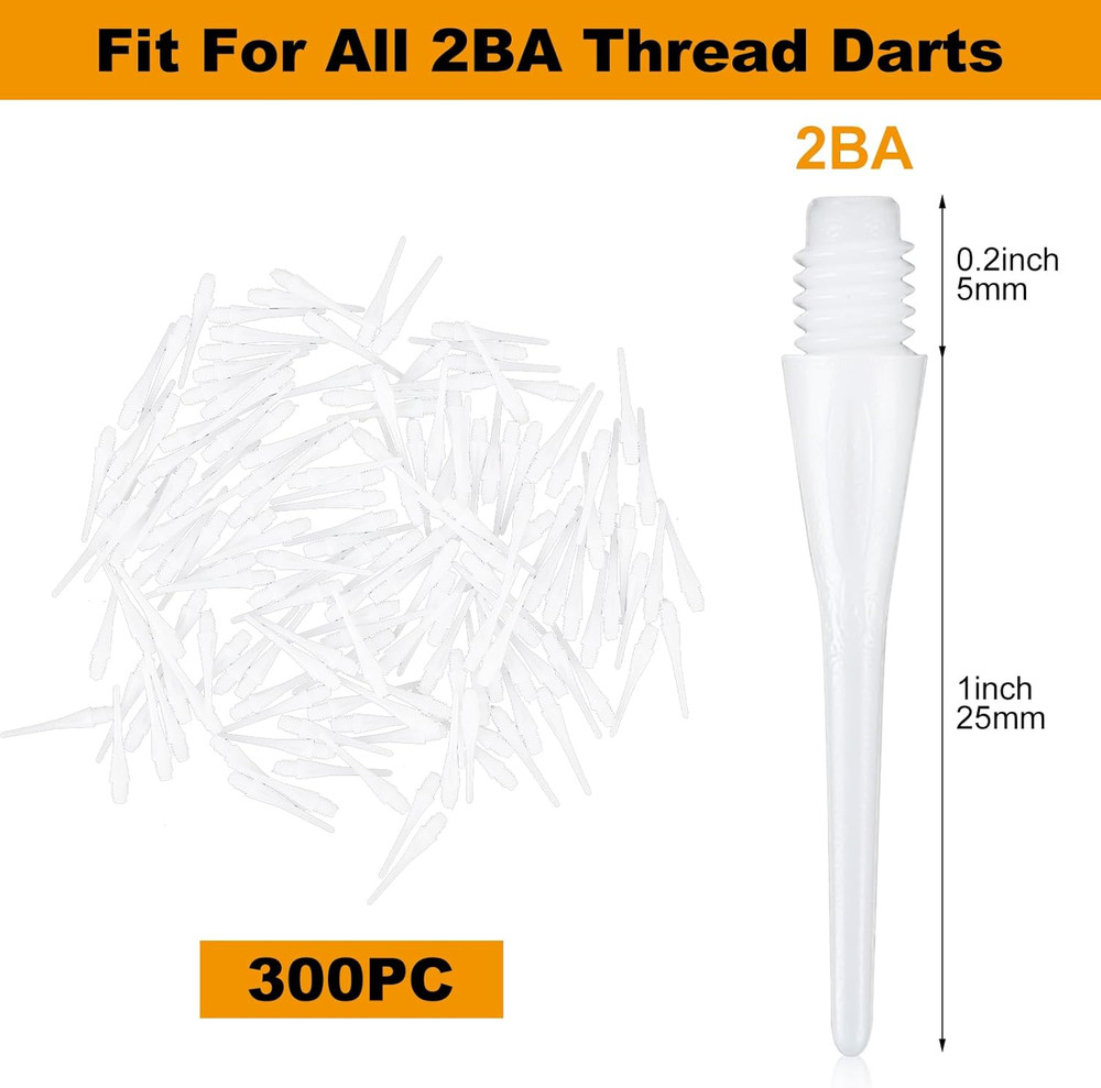300 Pack 2BA Thread Soft Dart Tips - Premium Plastic Replacement Dart Points, Es