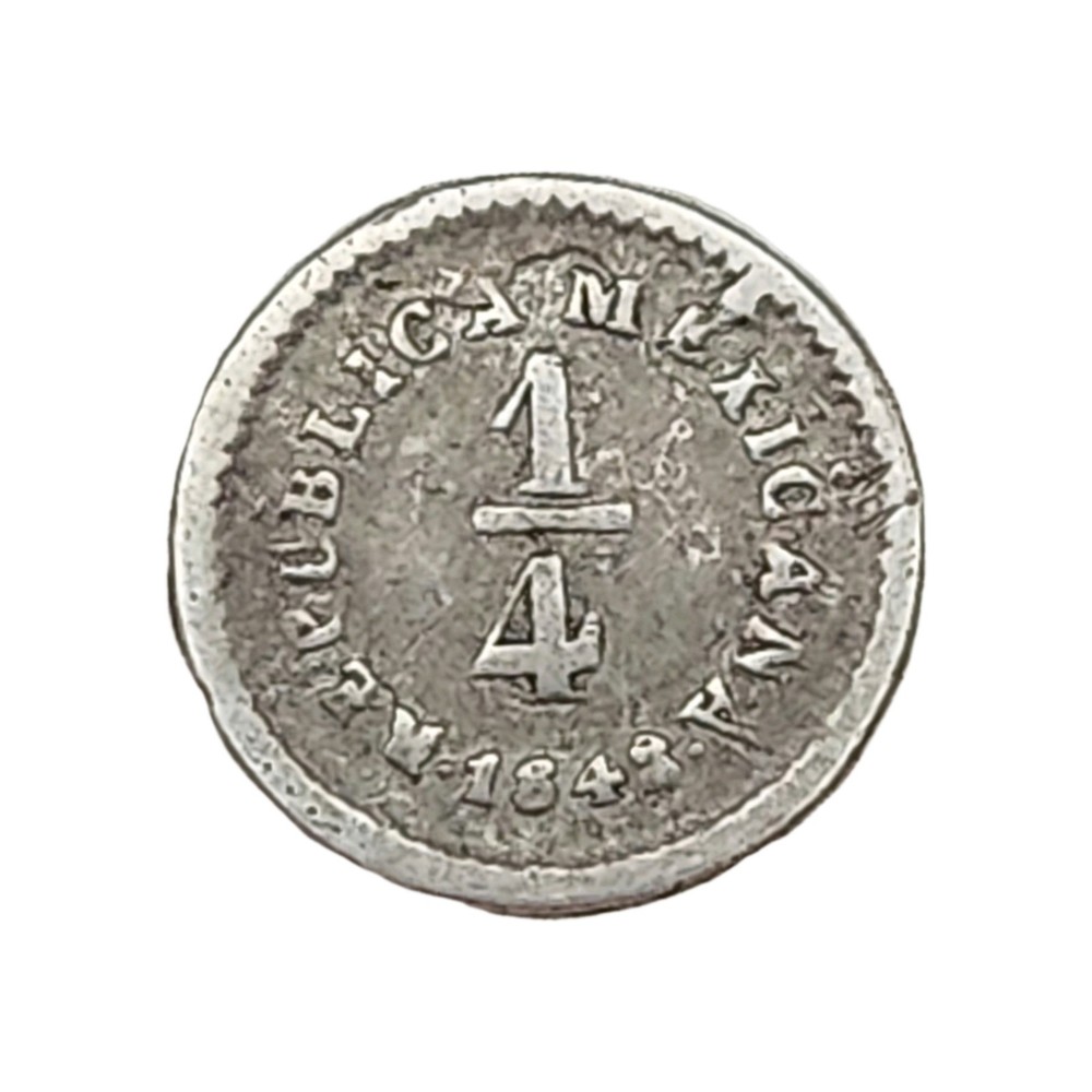 •1848•MEXICO•1/4 REAL•SILVER COIN•