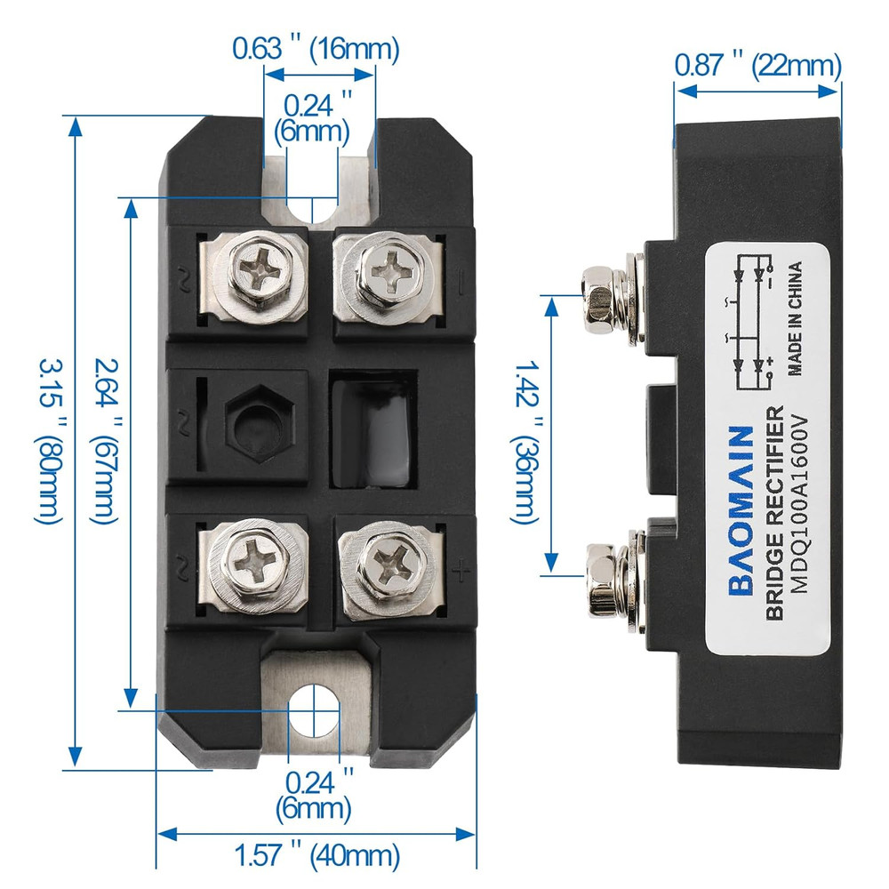 Bridge Rectifier MDQ-100A, 100A 1600V, Full Wave Diode Module One Phase