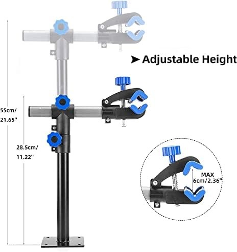 Wall-mounted adjustable bicycle repair stand.