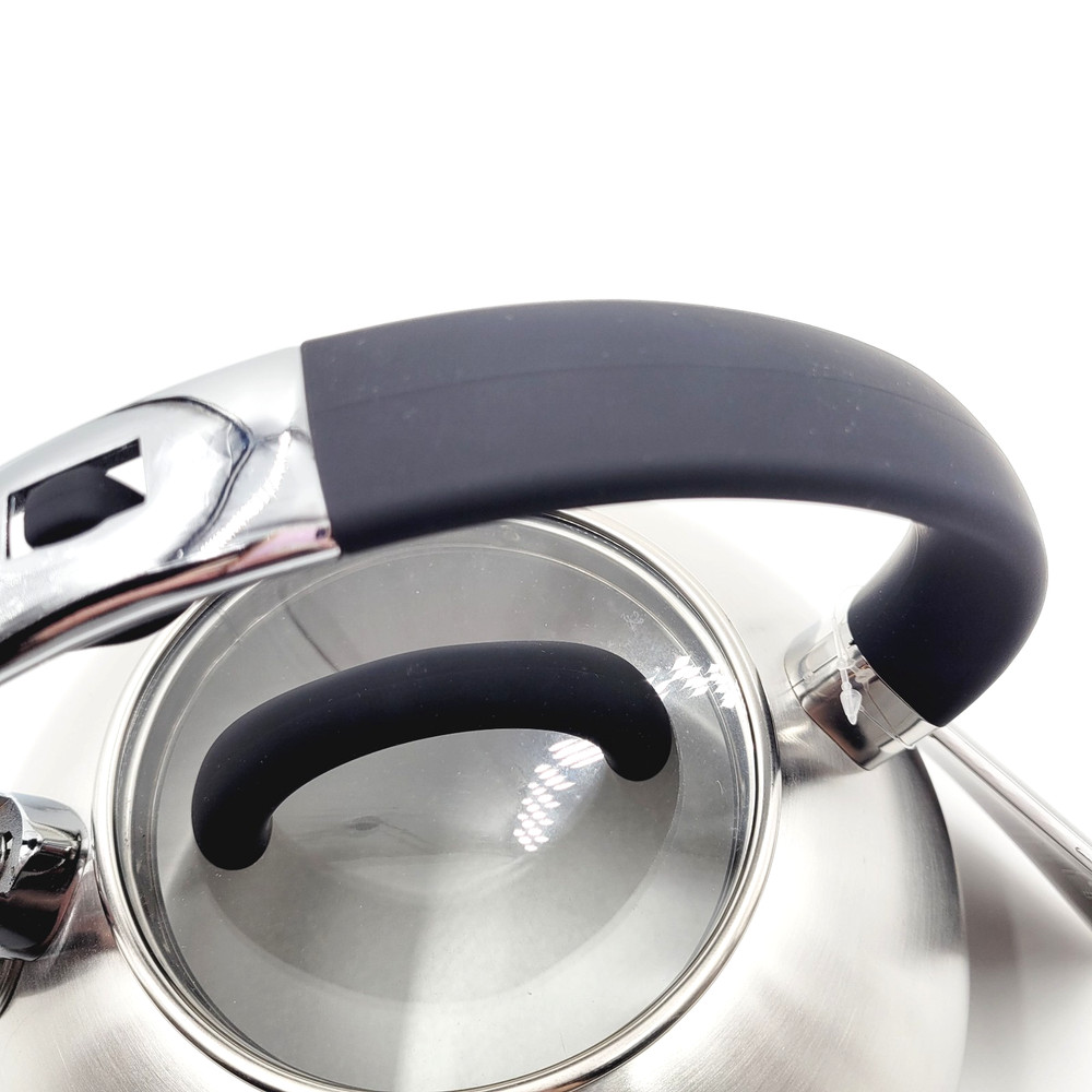 Brandani Stainless Steel Tea Kettle Brushed Silver Black Faux Soft Touch Handle