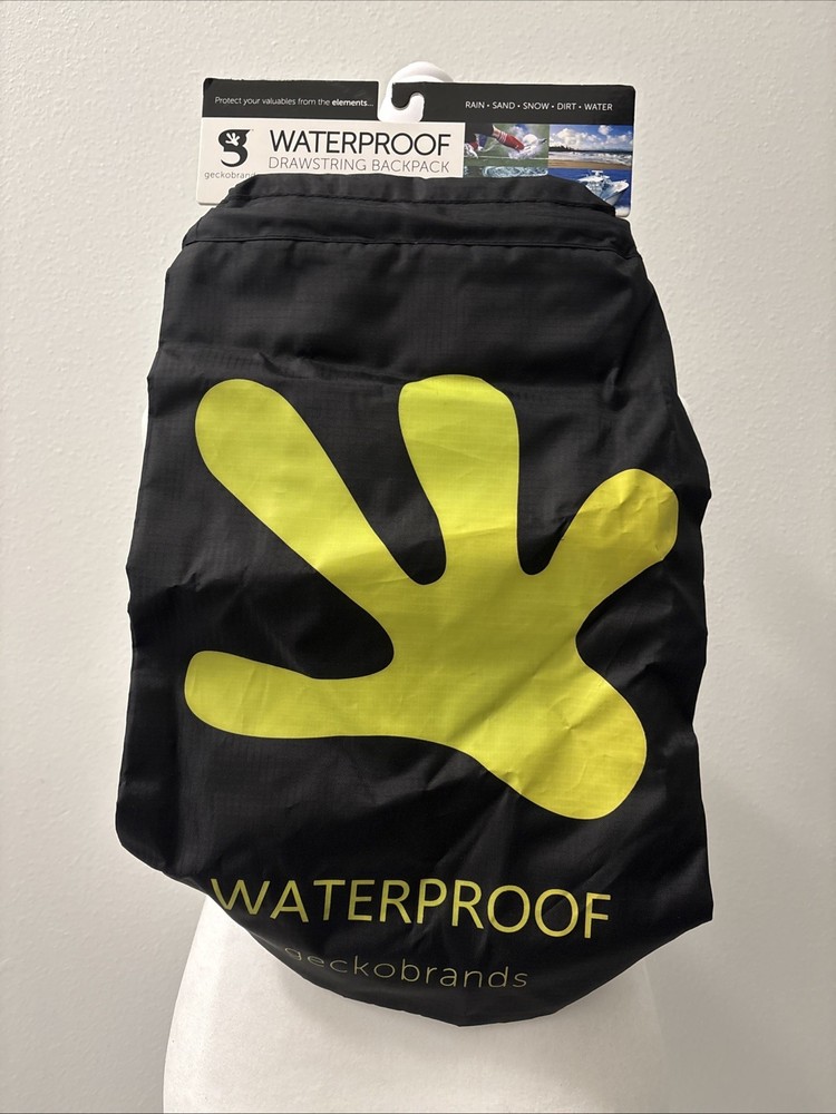 Geckobrands Waterproof Backpack Drawstring Black Neon Green Protects Valuables
