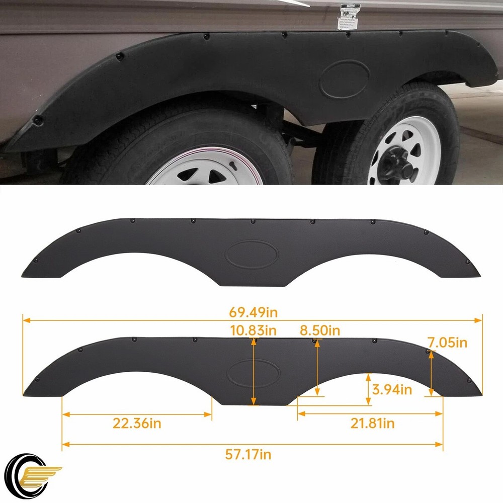2PC For RVs Campers And Trailers 1 Pair of Tandem Trailer Fender Skirt In Black