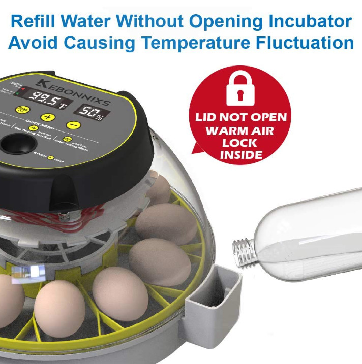 12 Egg Incubator with Humidity Display, Egg Candler, Automatic Egg Turner