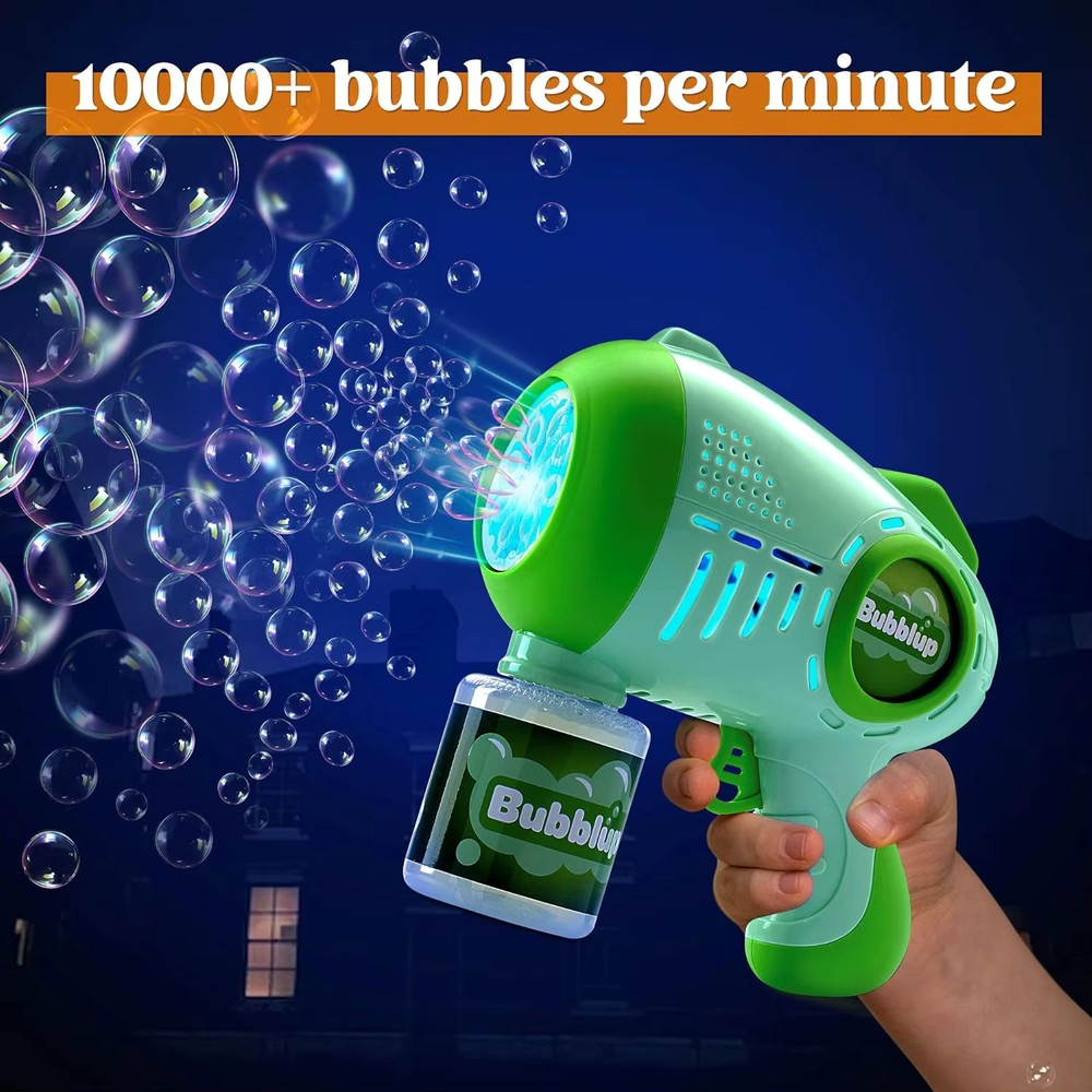 2 Pack Bubble Gun 10 Hole Light Up Automatic Bubble Blower with Solution Kids