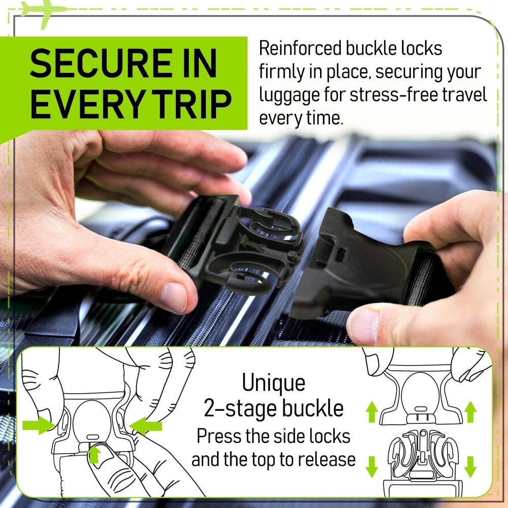4-Pack Heavy-Duty TSA-Approved Luggage Straps – 6 ft Adjustable Security