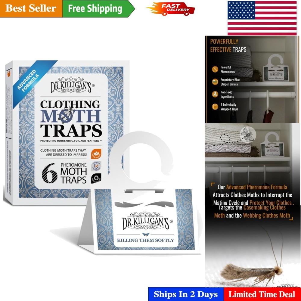 Dr. Killigan's Non-Toxic Clothes Moth Traps - 6  Pheromone Lures, White