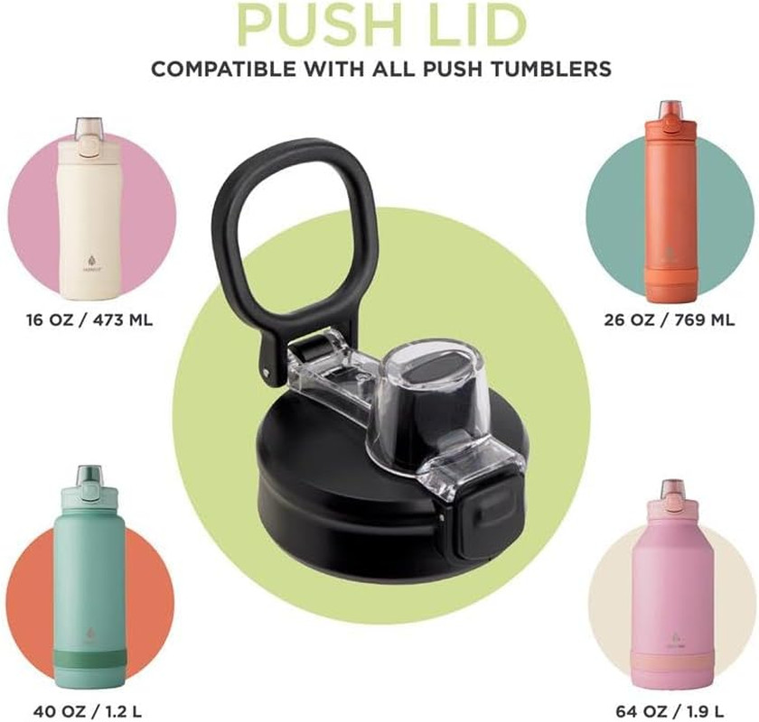 Push Lid with Push-Open Locking Cover and Attached Easy-Carry Handle