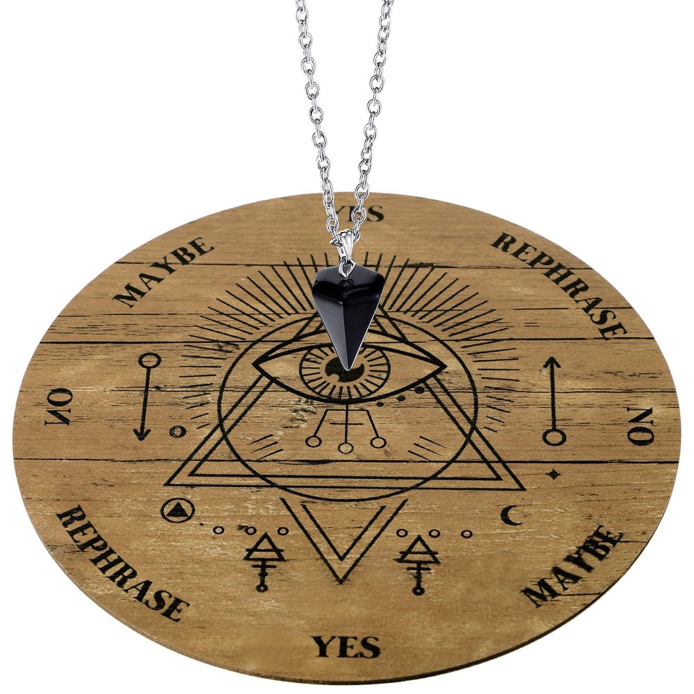 Wooden Pendulum Board Dowsing Divination Pendulum Witchcraft W/ Crystal Necklace