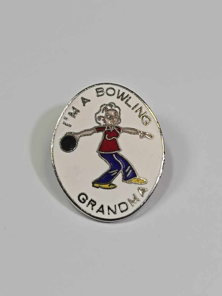 I'm A Bowling Grandma Lapel Pin White Background