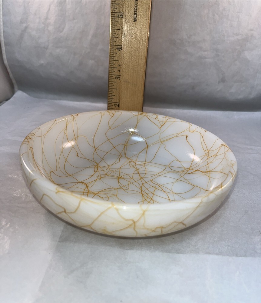MCM Atomic Hazel Atlas Butterscotch 6”Spaghetti String Drizzle White Salad Bowl