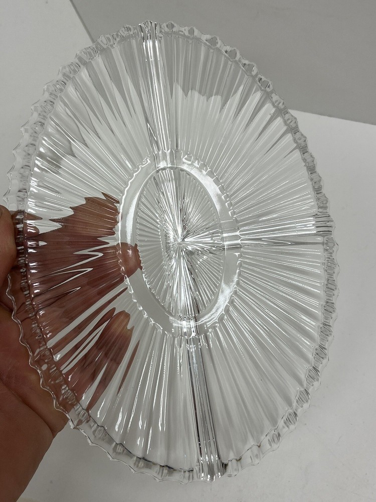 Vintage Glass Oval Candy Dish With 3 Divided Sections