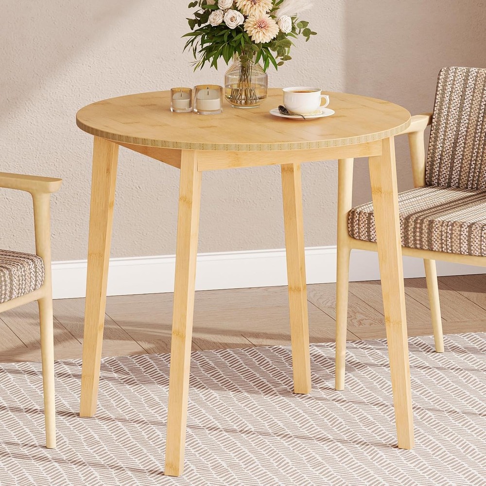 Bamboo Dining Table Round Dining Table 2 27.5" Kitchen Table Small Space Writing