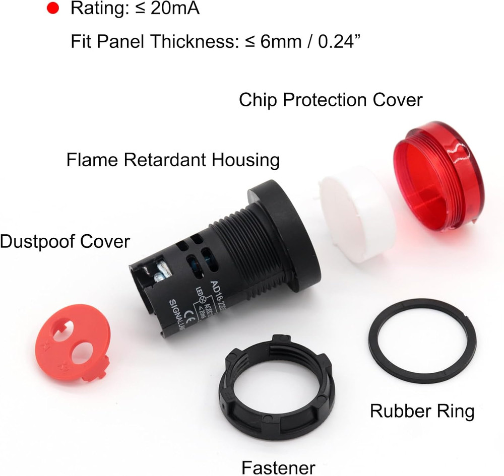 LED Indicator Light AC/DC 24V 20Ma Flush Panel Mount Red 10 Pcs