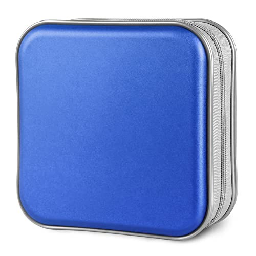 CD Case, 40 Capacity CD/DVD Case Holders Wallet Hard Plastic DVD Disc Blue