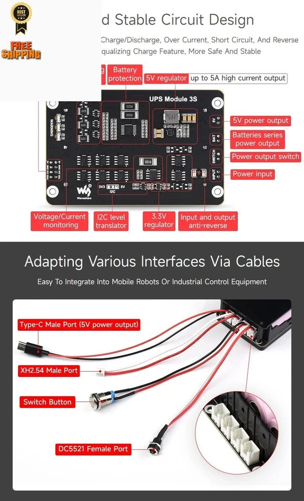 Waveshare Uninterruptible Power Supply (UPS) Module, UPS Module 3S (EN)