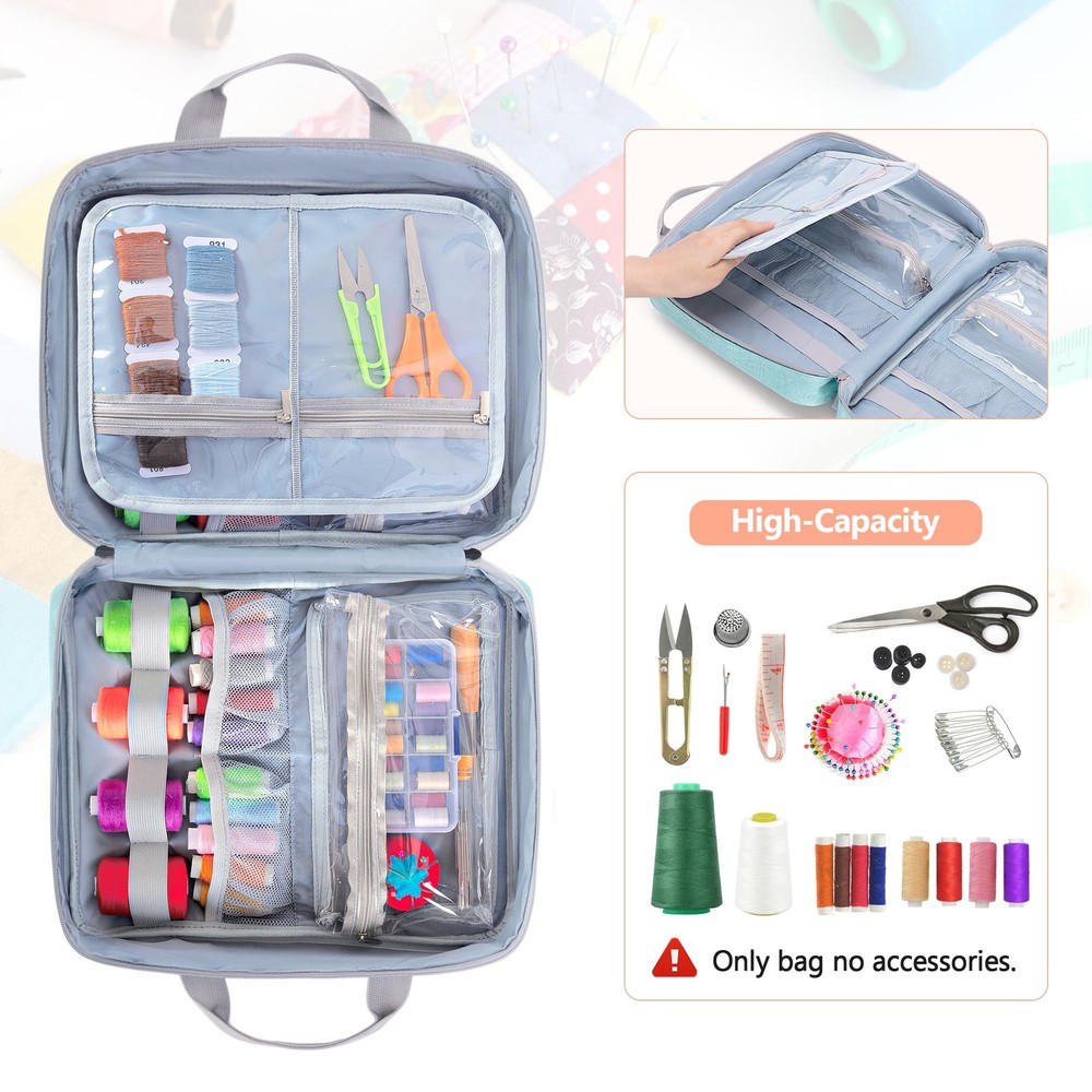 Sewing Storage Organizer Folio Open Design Pockets For Sewing Kits Blue