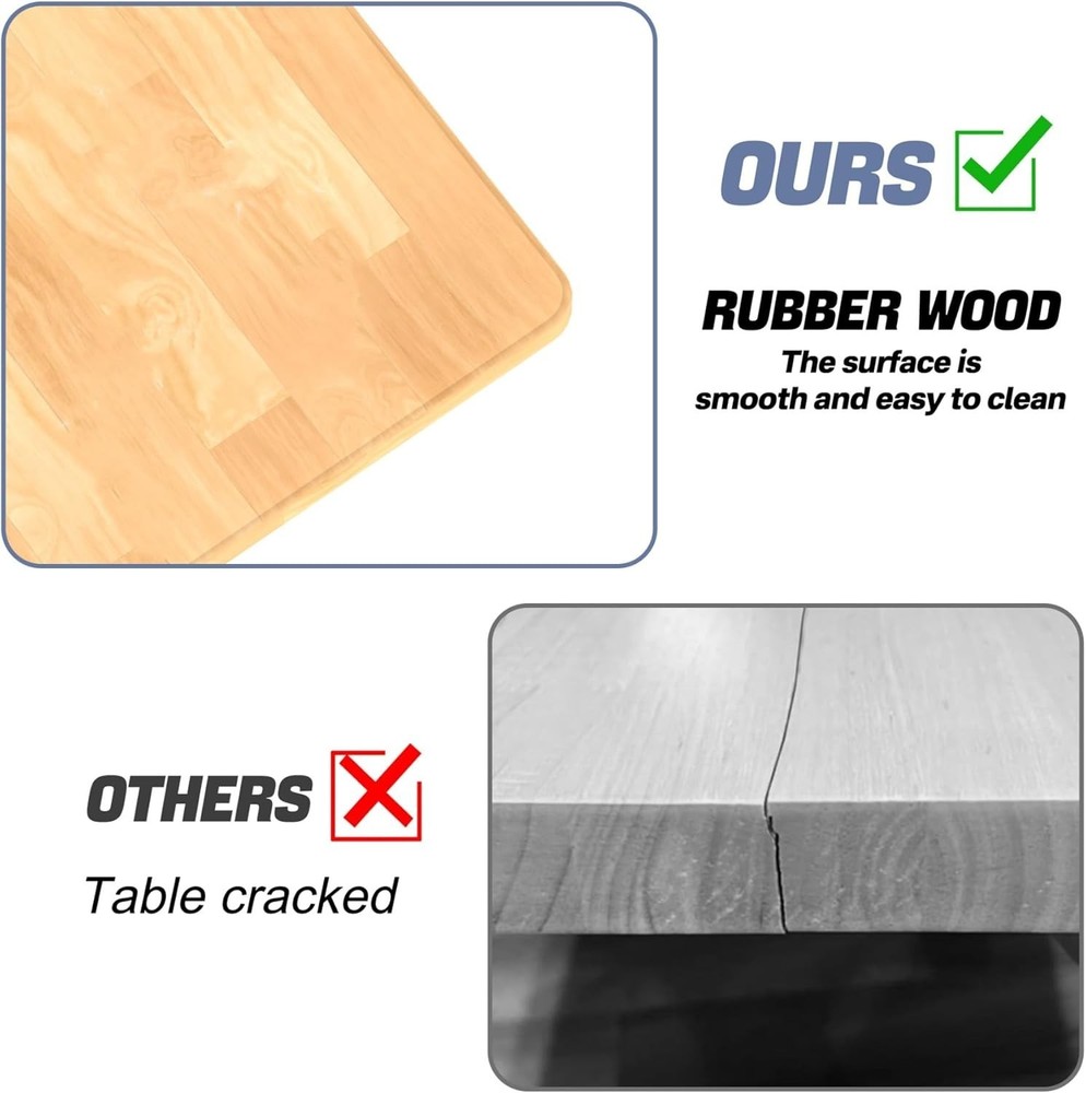 2000 lbs Capacity Rubber Wood Worktable, Adjustable Height for Versatile Use