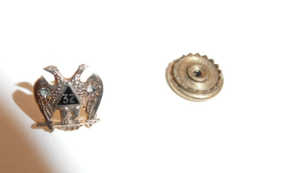 MASONIC DOUBLE EAGLE 32nd Degree Pin Screw Back Scottish Rite Freemasonry 925
