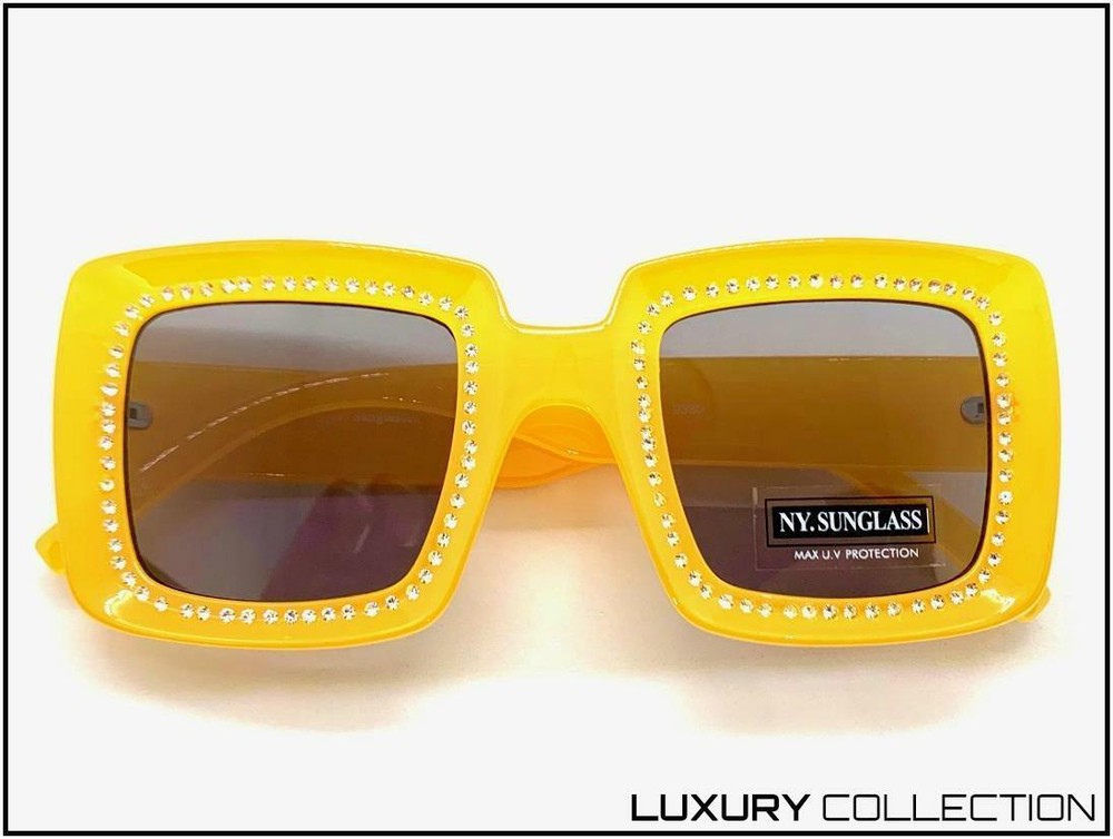 EXAGGERATED Classy Modern Retro Style SUNGLASSES Square Funky Bling Peach Frame