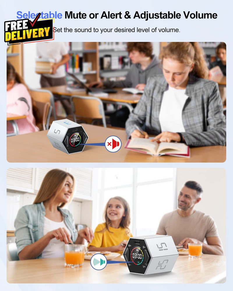 Ticktime Pomodoro Timer Cube Hexagon Productivity Timer Pause & Resume Silent...