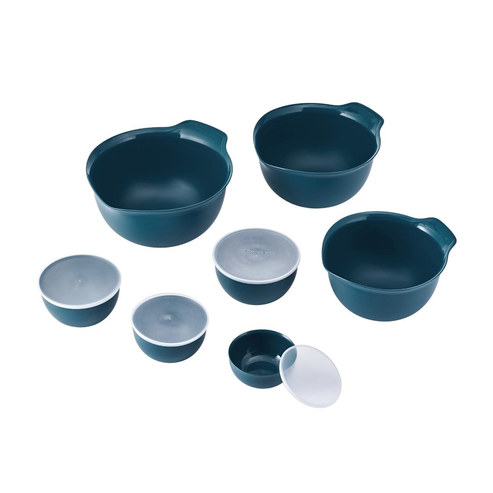 KitchenAid 7pc Nesting Mixing Bowl Set w Lids Agave Plastic Open Box