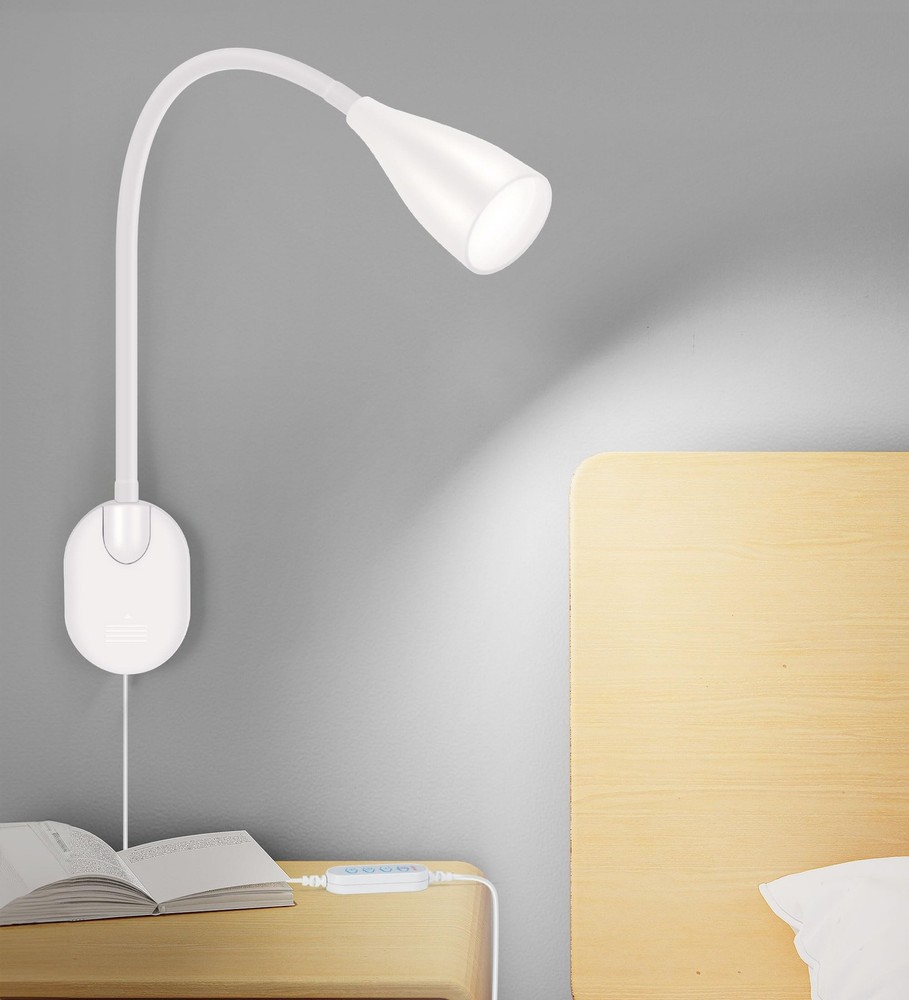 Dimmable Wall Mounted Reading Lamp with USB Charging Port, Flexible Gooseneck