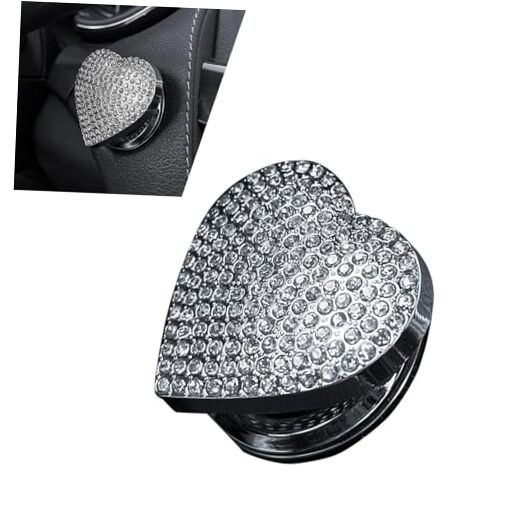 Bling Push Start Button Cover, Heart-Shaped Rhinestone Engine Start 1 PC White