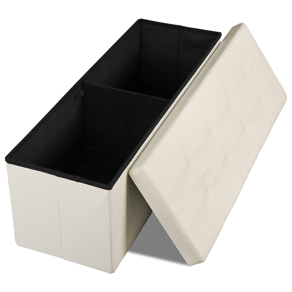 Durable 43" Storage Ottoman Bench Storage Stools Footrest Beige Footstools