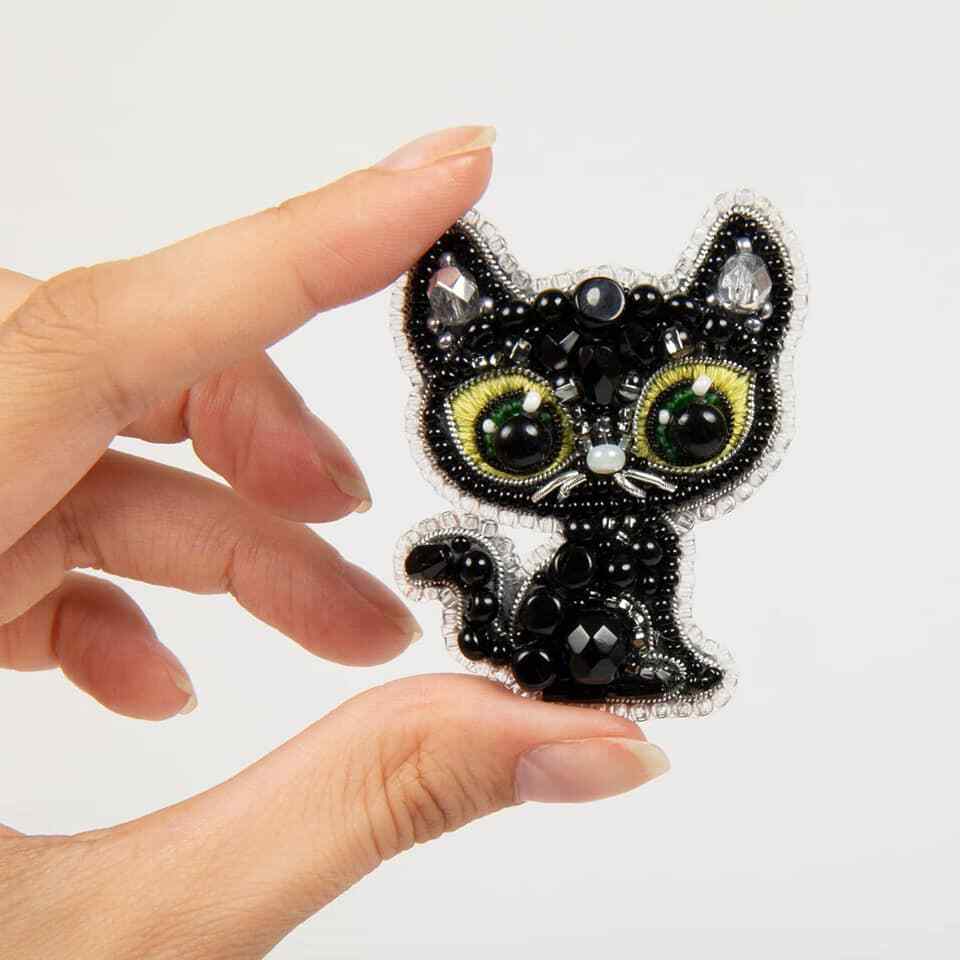 Crystal Art Beadwork kit for creating brooch BP-330C Black cat