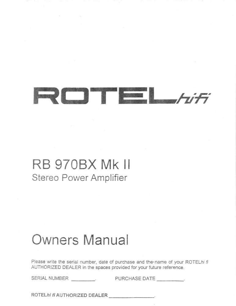 Rotel RB-970BXMK Amplifier Owners Manual