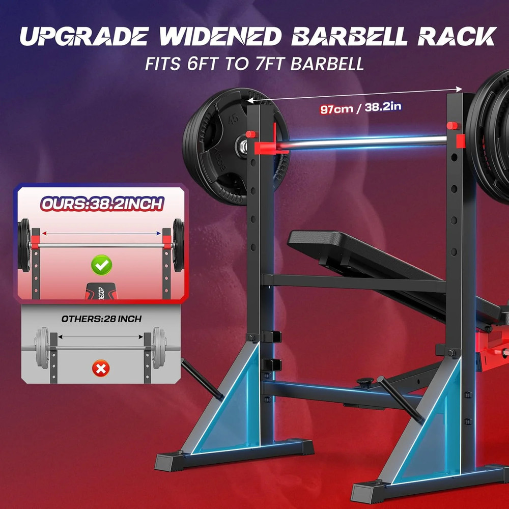 900LBS Weight Bench Set Multi-Purpose Foldable Workout Bench with Squat Rack New