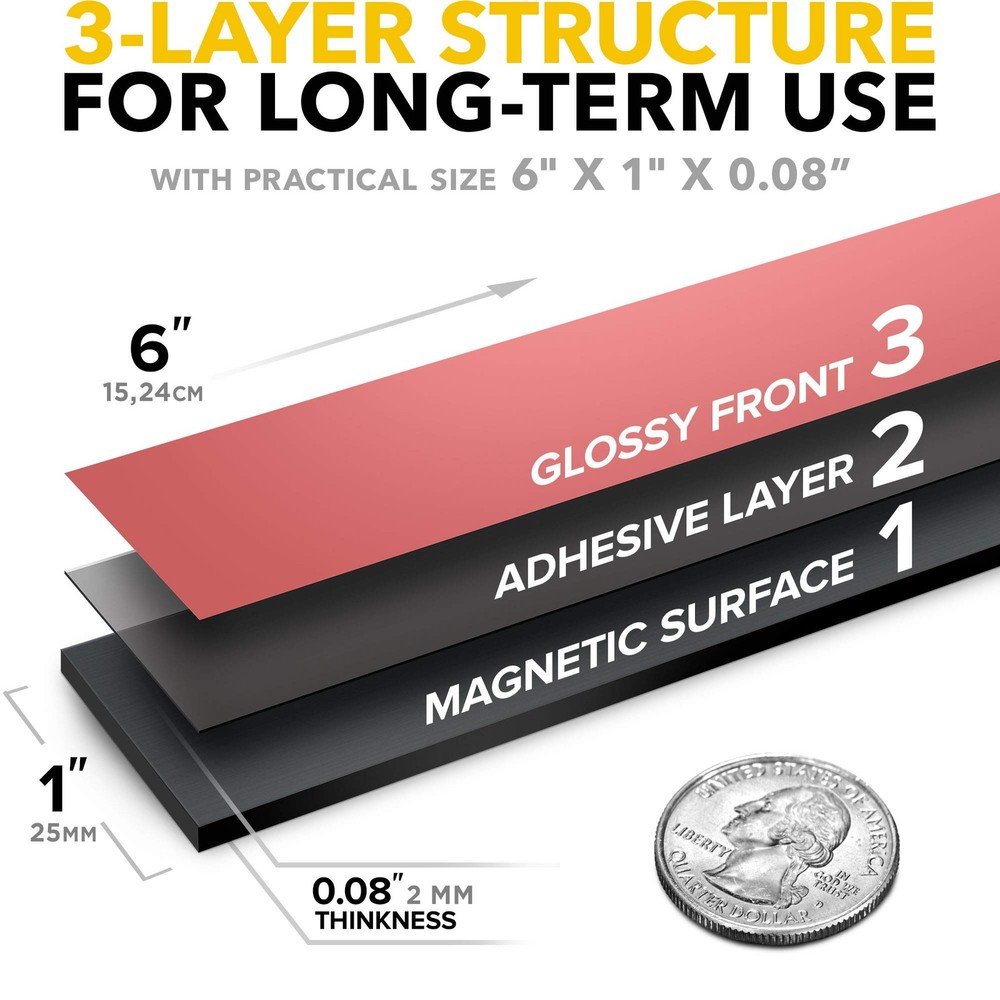 Magnet Strips with Adhesive Backing - Flat Thin Magnetic 11 pcs 6x1”, Black