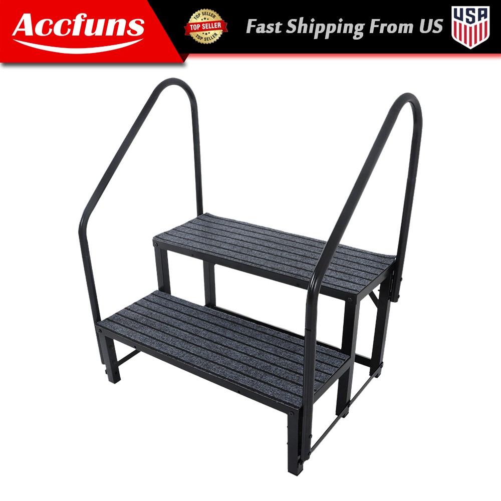 Fit For 2 Step RV Steps with 2 Handrails w/Step Mat 660 lbs Load Capacity