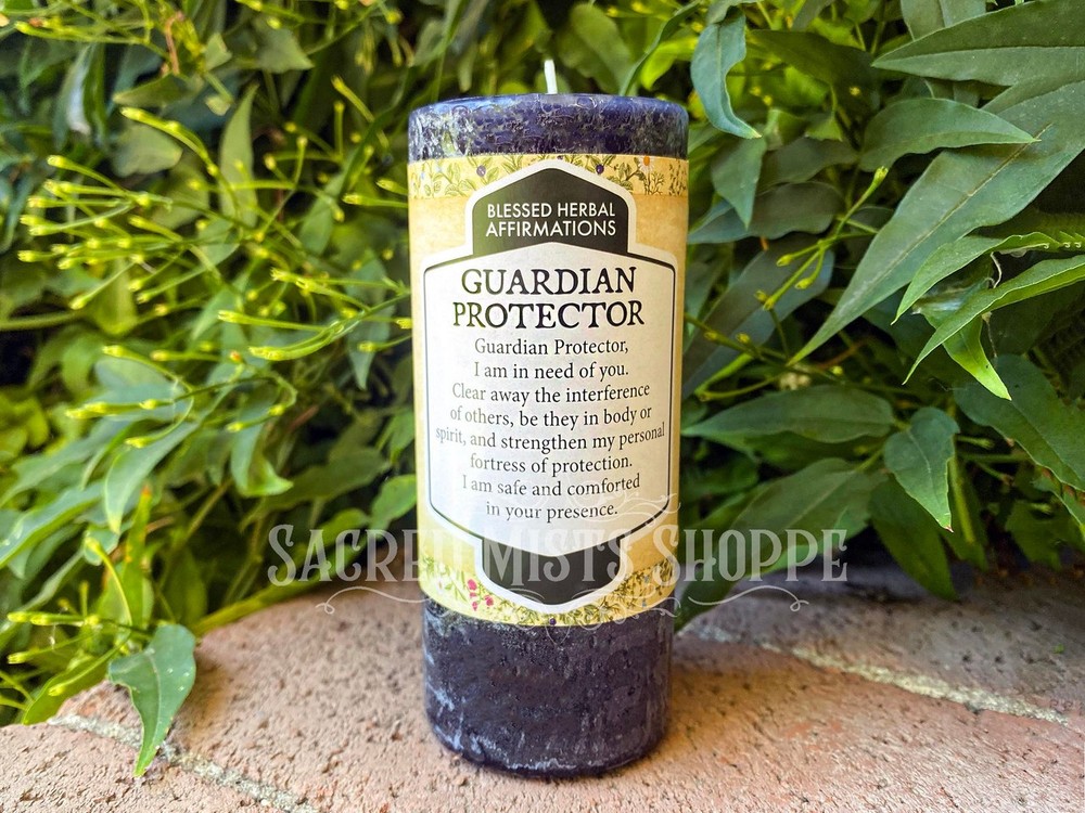 Guardian Protector Black Affirmation Pillar Candle Cinnamon Juniper Sage