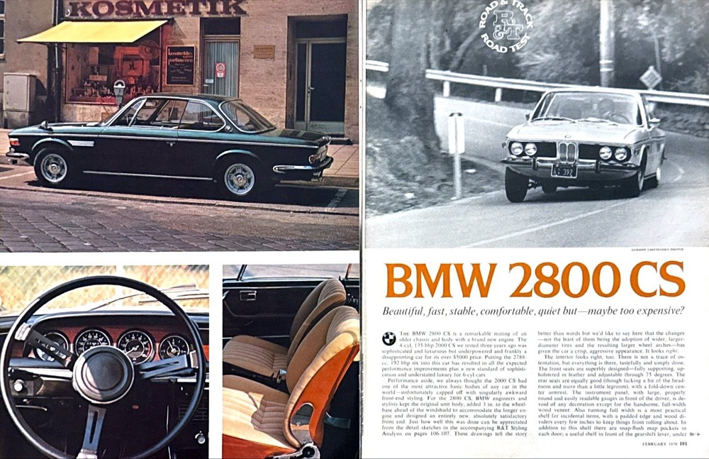 1970 BMW 2800 CS Coupe Road Test Technical Data Photos Review Article