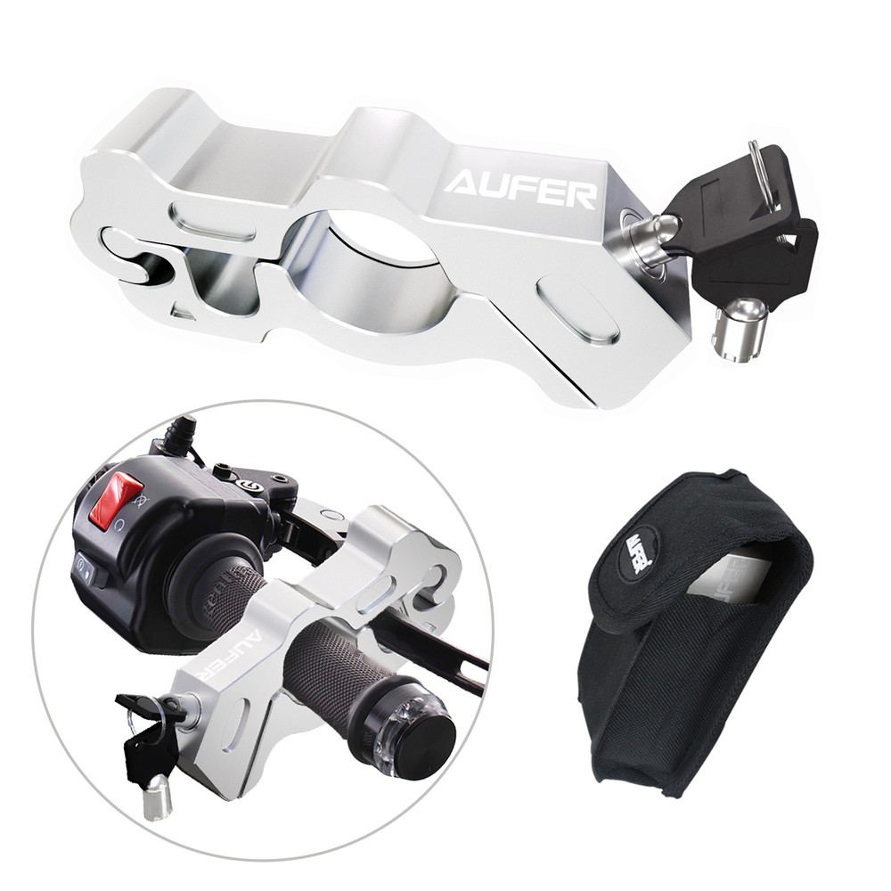 Adjustable Safety Anti-Theft Device Motorcycle Handlebar Lock With 2 Keys Silver