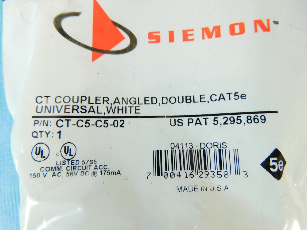 Siemon CT-C5-C5-02 CT Cat5e Angled UTP Coupler Module 2-Ports ---- White