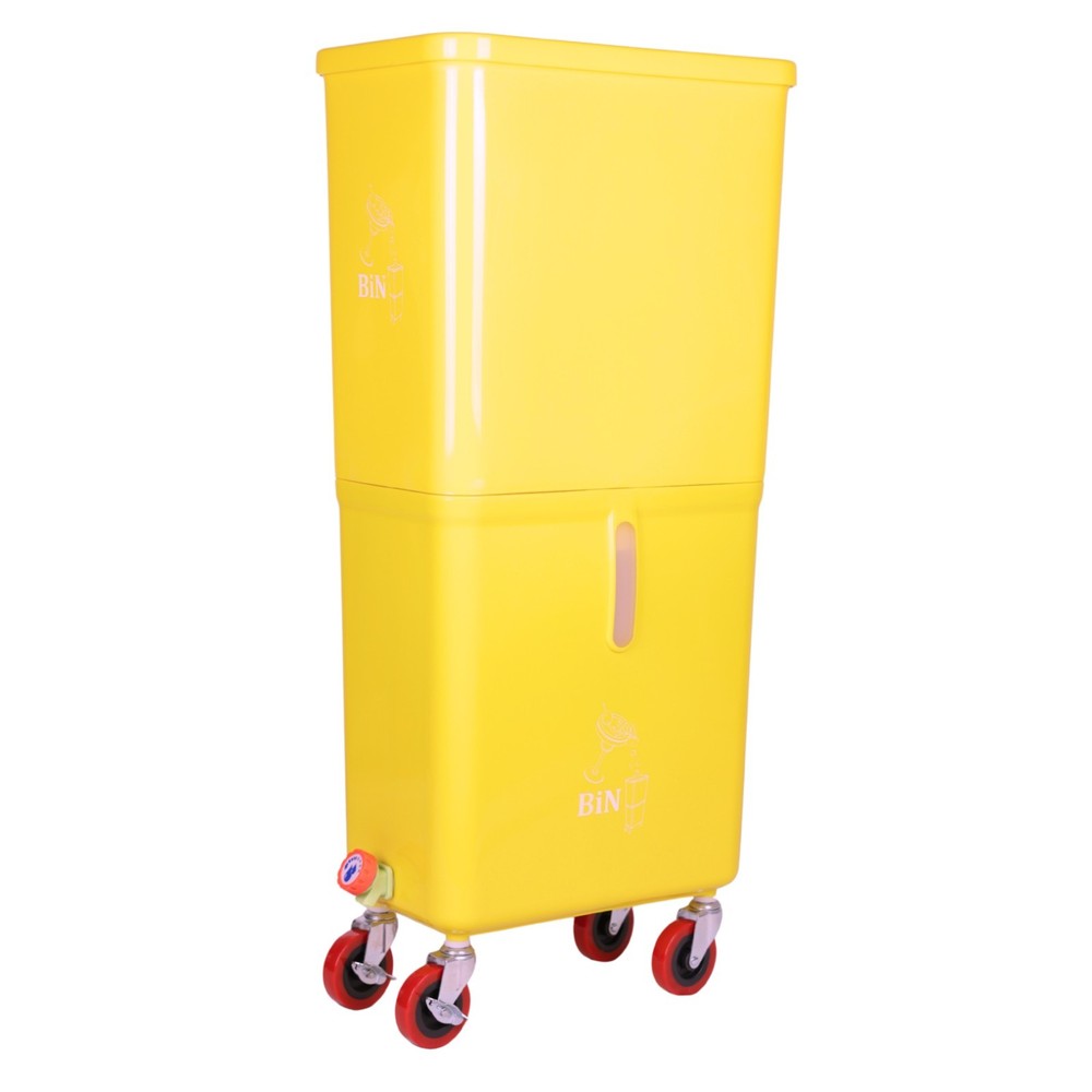 Yellow Drink Dump Bin w/ Wheels – Dual Compartment Liquid & Trash Disposal