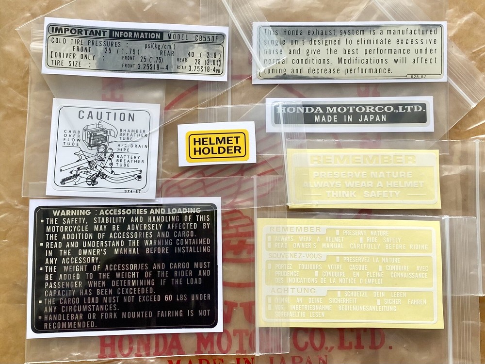 HONDA CB550F CB550 FOUR DECAL STICKER MARK CAUTION SET