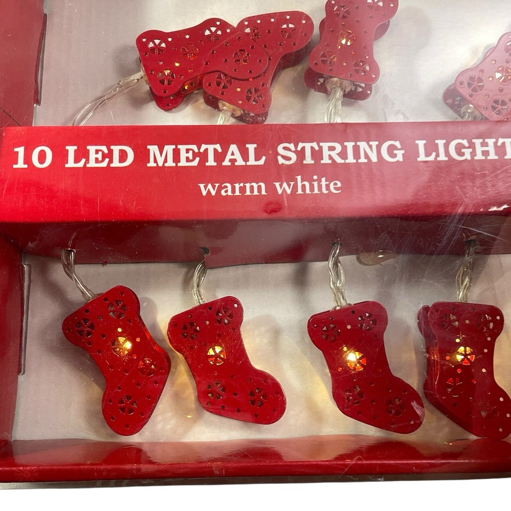 10 LED Metal Christmas Stocking String Lights New